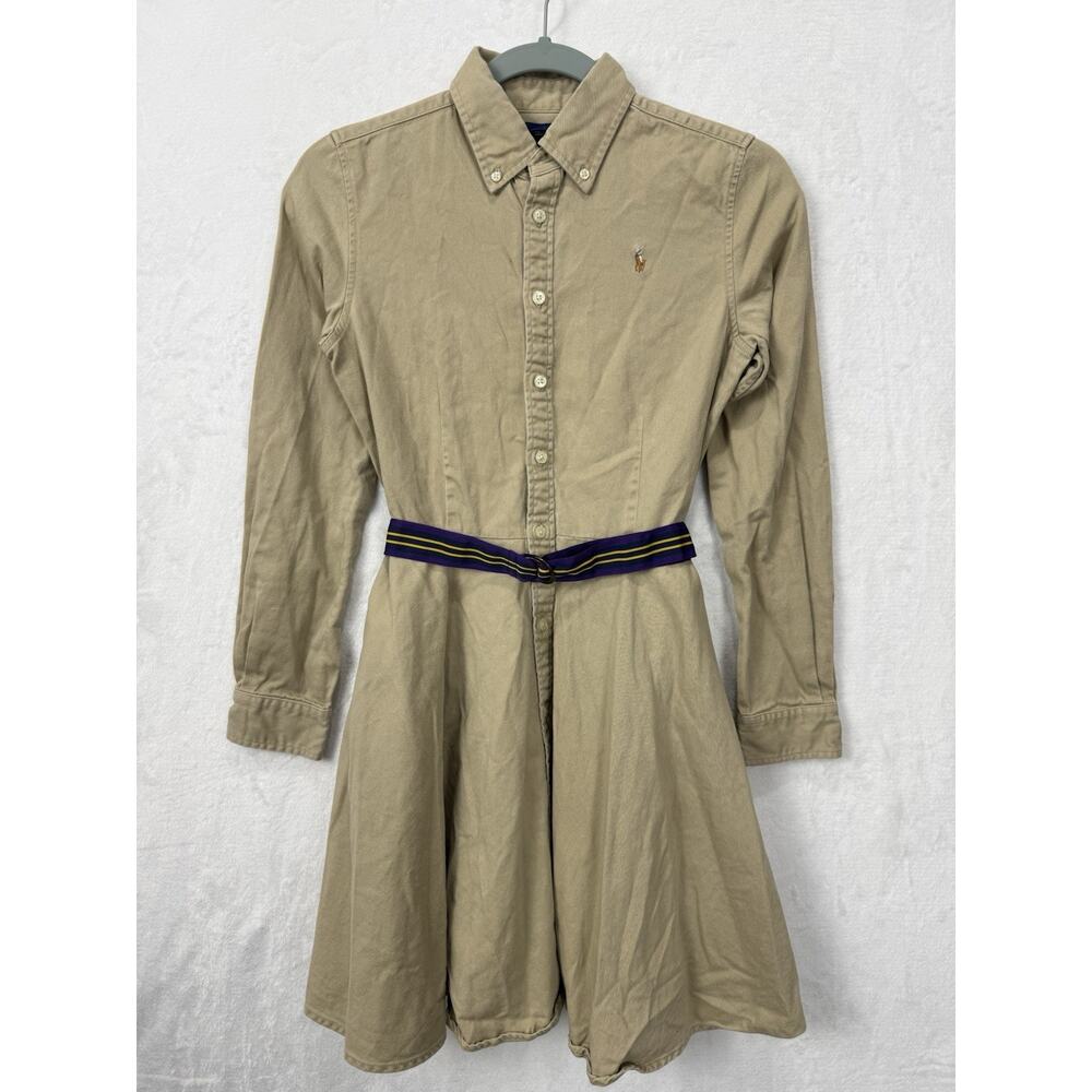 Polo Ralph Lauren Shirt Dress Khaki Belted Chino Shirtdress Girls 16
